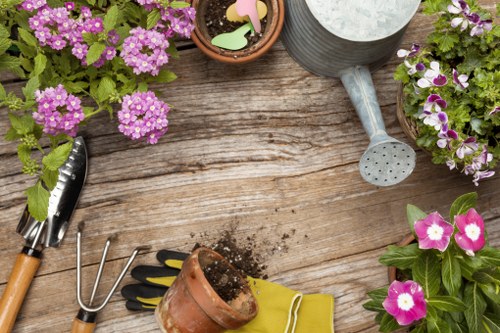Gardener assessing outdoor work area before starting maintenance