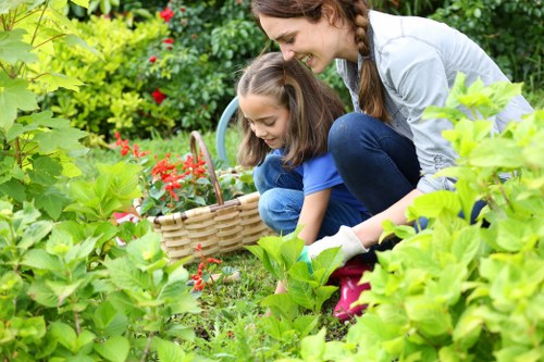 Professional landscape gardening in Addiscombe featuring raised beds and seating